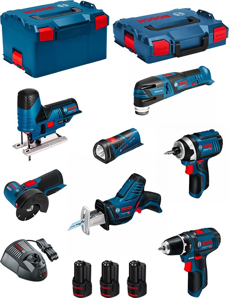 BOSCH Kit 12V BMK7-28BD3 (GSR 12V-15+GDR 12V-105+GWS 12V-76+GST 12V-70+GOP 12V-28+GSA 12V-14+GLI 12V-80+3 x 2,0Ah+GAL1230CV)