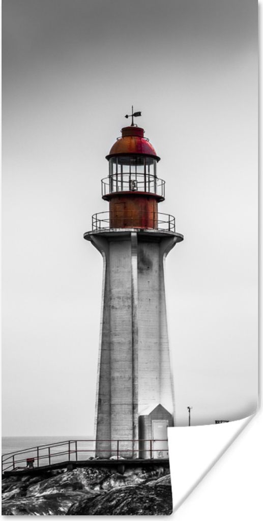 MuchoWow Poster Schwarz-Weiß-Foto eines Leuchtturms im Westen von Vancouver 80x160 cm - Kinderzimmer