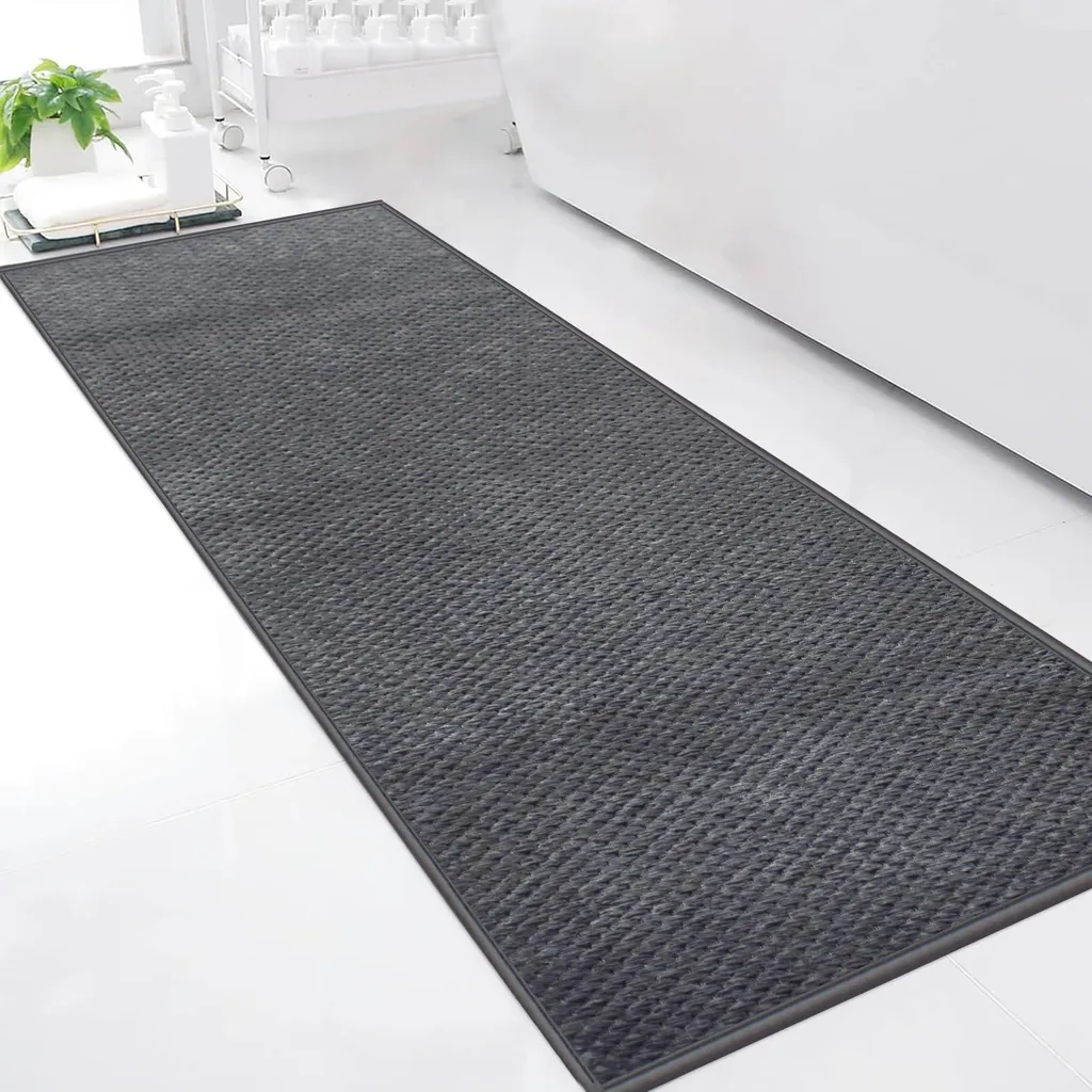 Grand tapis de bain en chenille gris 50x150 cm lavable et très doux
