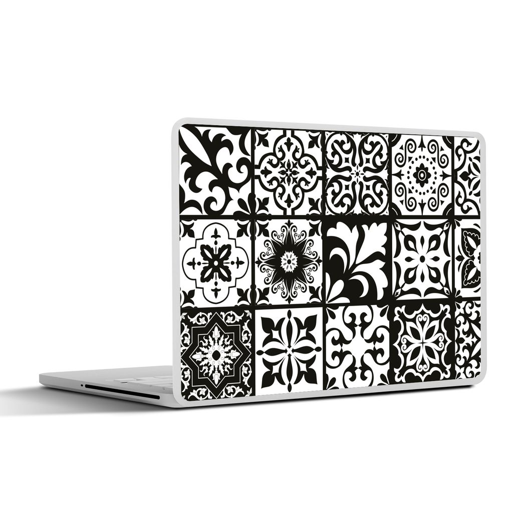 MuchoWow Laptop Aufkleber Sticker Cover Muster - Schwarz - Weiß - Blumen - Abstrakt 30x22 cm - Laptop-Sticker
