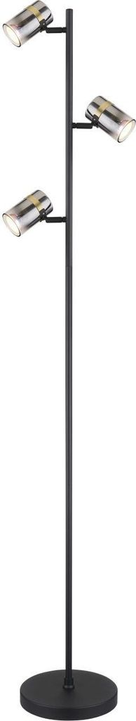 Globo Lighting Stehleuchte Metall schwarz matt, Glas rauchfarben, klar verlaufend, Metall messingfarben matt, Kabel PVC Schwarz, Fußtrittschalter im Kabel, ø: 230mm, H: 1540mm, Kabellänge 1800mm, exkl. 3x GU10 8W 230V