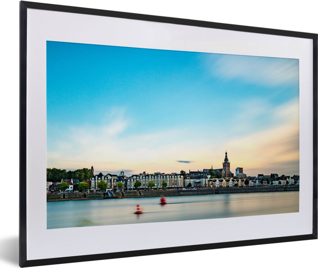 MuchoWow MuchoWow Gerahmtes Poster Waal - Nijmegen - Niederlande 60x40 cm - Poster mit zchwarzem Bilderrahmen - Schlafzimmer - Plakat in Rahmen...