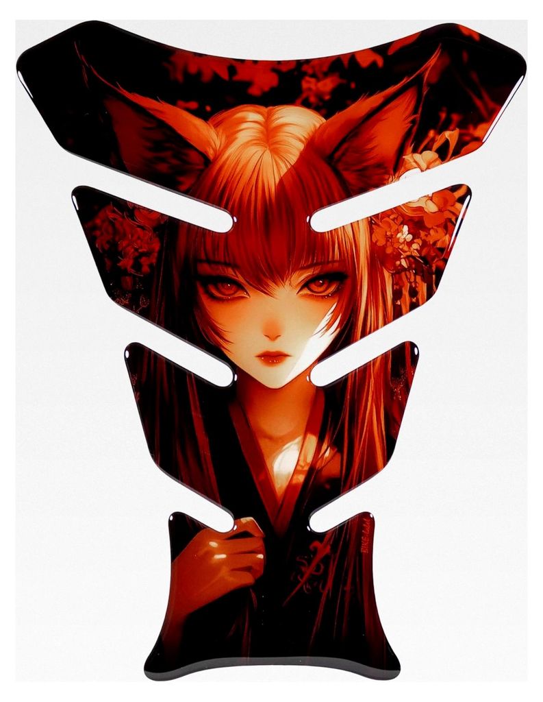Motorrad Anime Kitsune Fuchsmädchen im roten Kimono 3D Gel Sticker