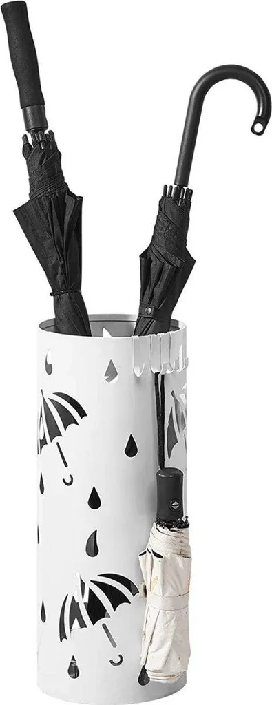 Porte-parapluie Ziva Happyment Blanc en Métal avec Bac Amovible - 49cm
