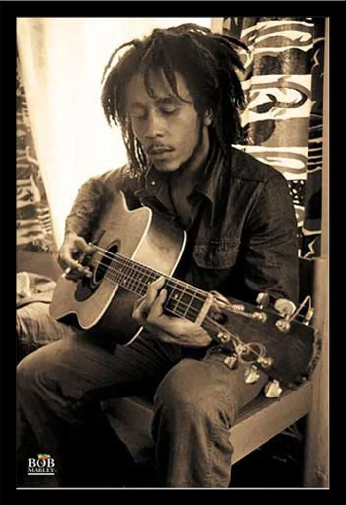 Grand Poster Bob Marley Encadré 61x91,5 cm Finition Sépia Anti-Poussière MDF