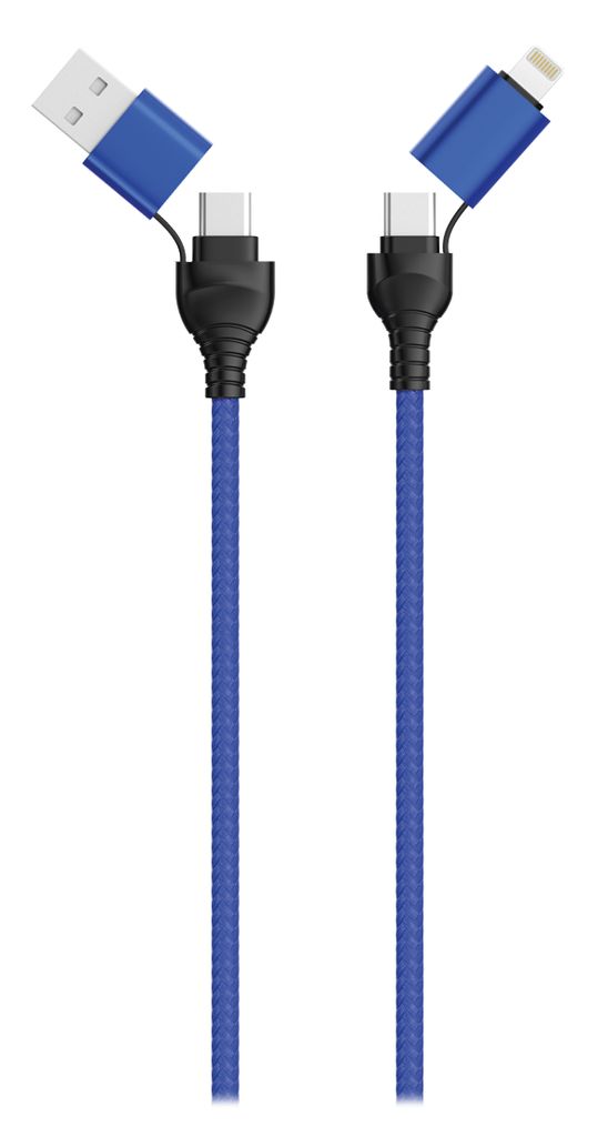 2GO USB / Type C Ladekabel 4 in 1 USB A, Lighn. 1,2m blau