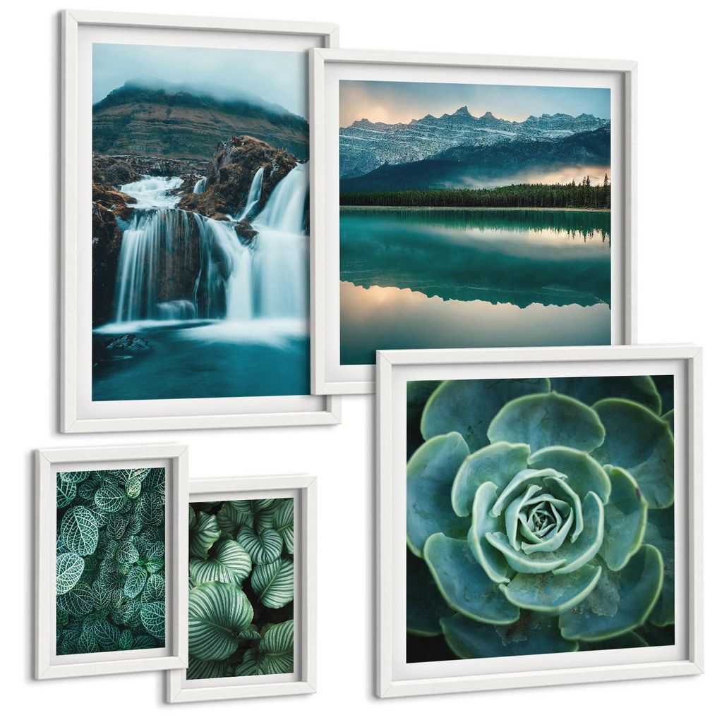 Bilder Set 5-teilig im weißen Rahmen – Wandbilder 5 Stück – gerahmte Poster für Wohnzimmer, Schlafzimmer und Flur – 50x50 cm - 40x60 cm ...