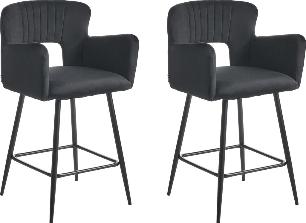 BELIANI Barstuhl Schwarz Samtbezug Gesteppt mit Rückenlehne Armlehnen Fußstütze Modern Glamourös Wohnzimmer Esszimmer Küche Thekenstuhl Barhocker