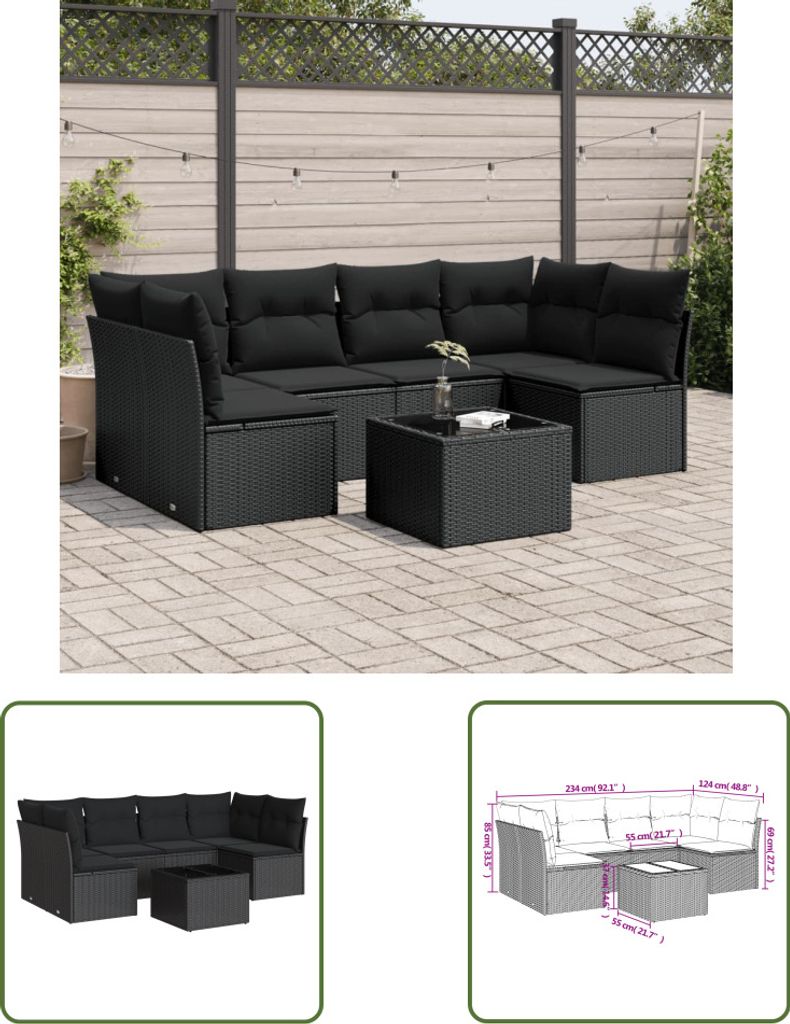 The Living Store 7-tlg. Garten-Sofagarnitur mit Kissen Produktbild 