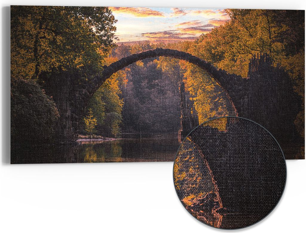 DEQORI Hybrid Leinwand Bild 60x30 cm 'Spiegelbrücke' Wandbild Glas flach modern