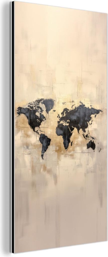 MuchoWow Wanddekoration Metall Metallbild Wandkunst 40x80 cm Weltkarte - Gold - Schwarz - Abstrakt MuchoWow Aluminium Gemälde - Wanddekoration - I...