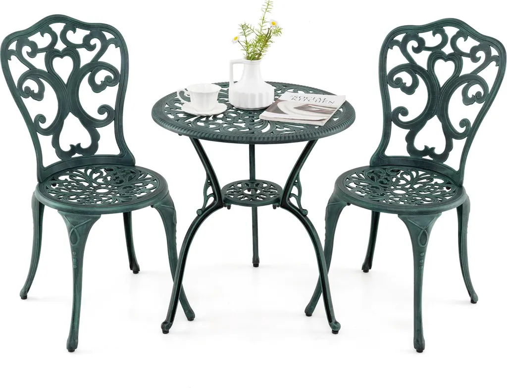COSTWAY Ensemble Bistrot de Jardin 3 Pièces Table et 2 Chaises Vert