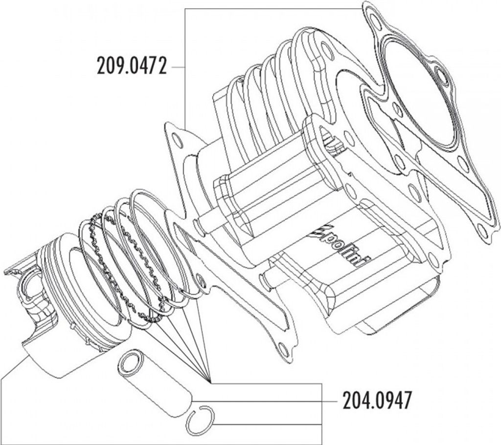 Zylinder Dichtungssatz Polini 221ccm 69mm für LML 200 4T (Vergasermodell)