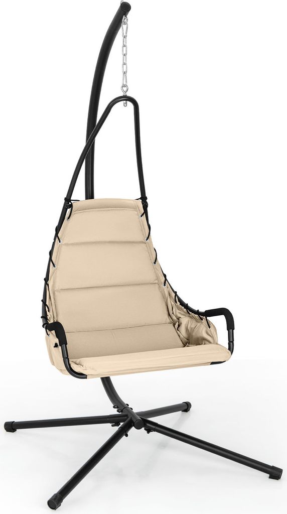 COSTWAY Hängesessel mit Gestell & extra großem gepolstertem Sitz, Hängeschaukel Hängesitz Beige