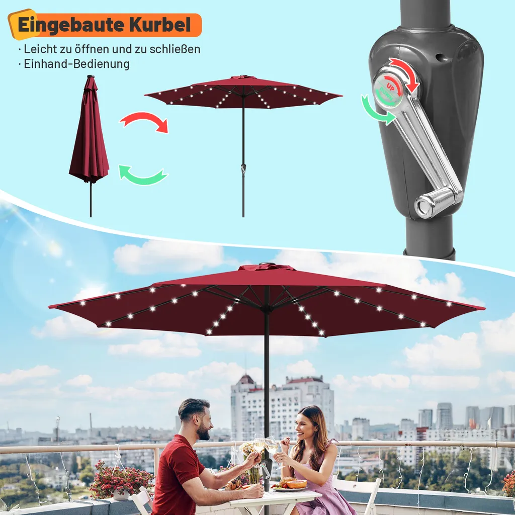 Izrielar Ombrellone 3,5 m con Luci LED - Parasole Rosso per Terrazza - 4