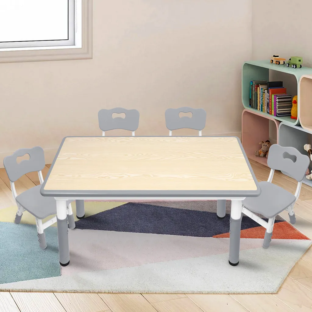 XMTECH Ensemble Table et 4 Chaises Enfant Grises avec Hauteur Réglable - 5