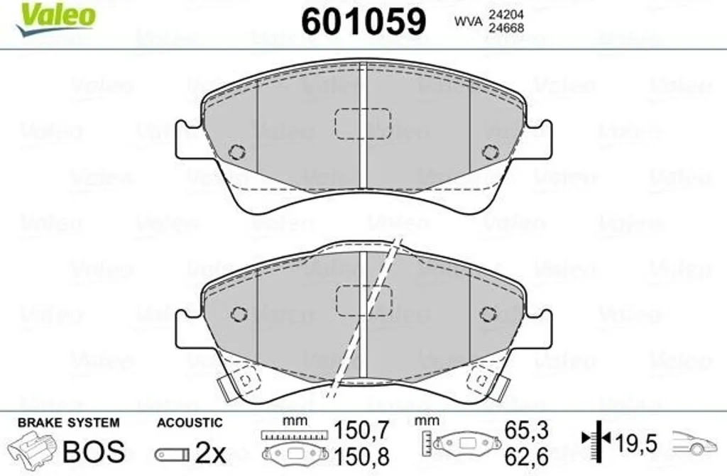 Plaquettes de frein Valeo 601059 pour Toyota Avensis et Auris - OE 04465