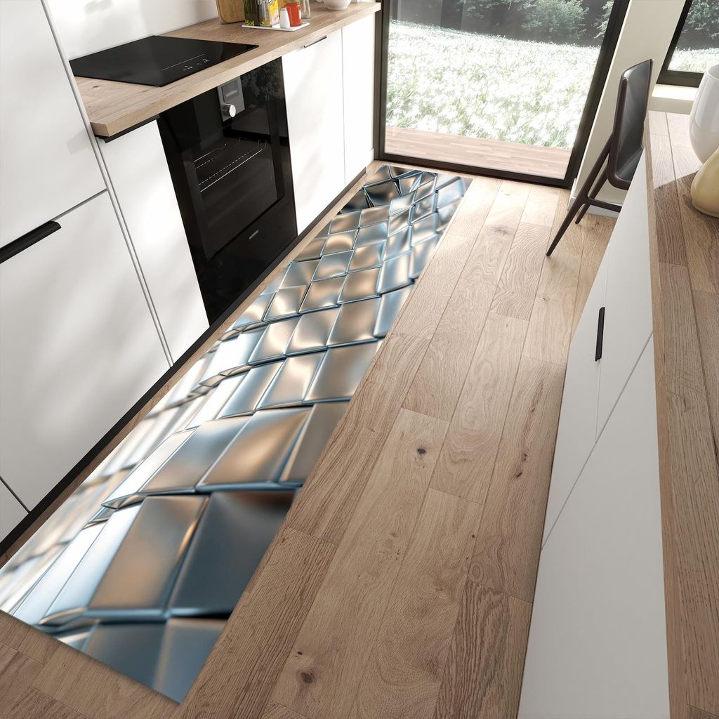 Küchenteppich 60x300cm rutschfest & abwischbar PVC Läufer - Metallische Fläche