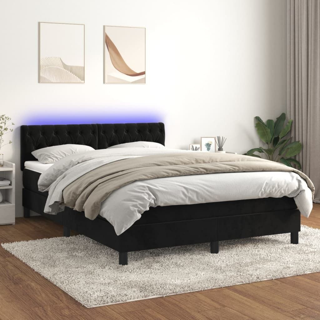 CLORIS Boxspringbett mit Matratze & LED Schwarz 140x190 cm Samt - Klassische Betten 297