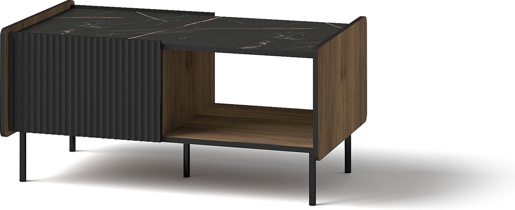 Minio, Couchtisch "PERETO 11", Walnuss Warmia / San Sebastian / Schwarze matte Farbe