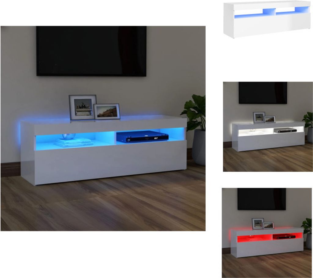 vidaXL TV-Schrank mit LED-Leuchten Hochglanz-Weiß 120x35x40 Produktbild 