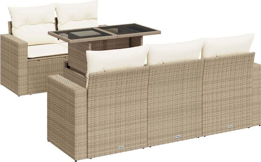 6-tlg. Garten-Sofagarnitur mit Kissen Beige Poly Rattan