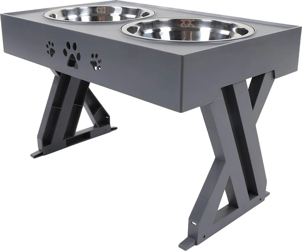 Ciotole Rialzate Cani Regolabili 3 Altezze Acciaio Inox Antiscivolo Grigio