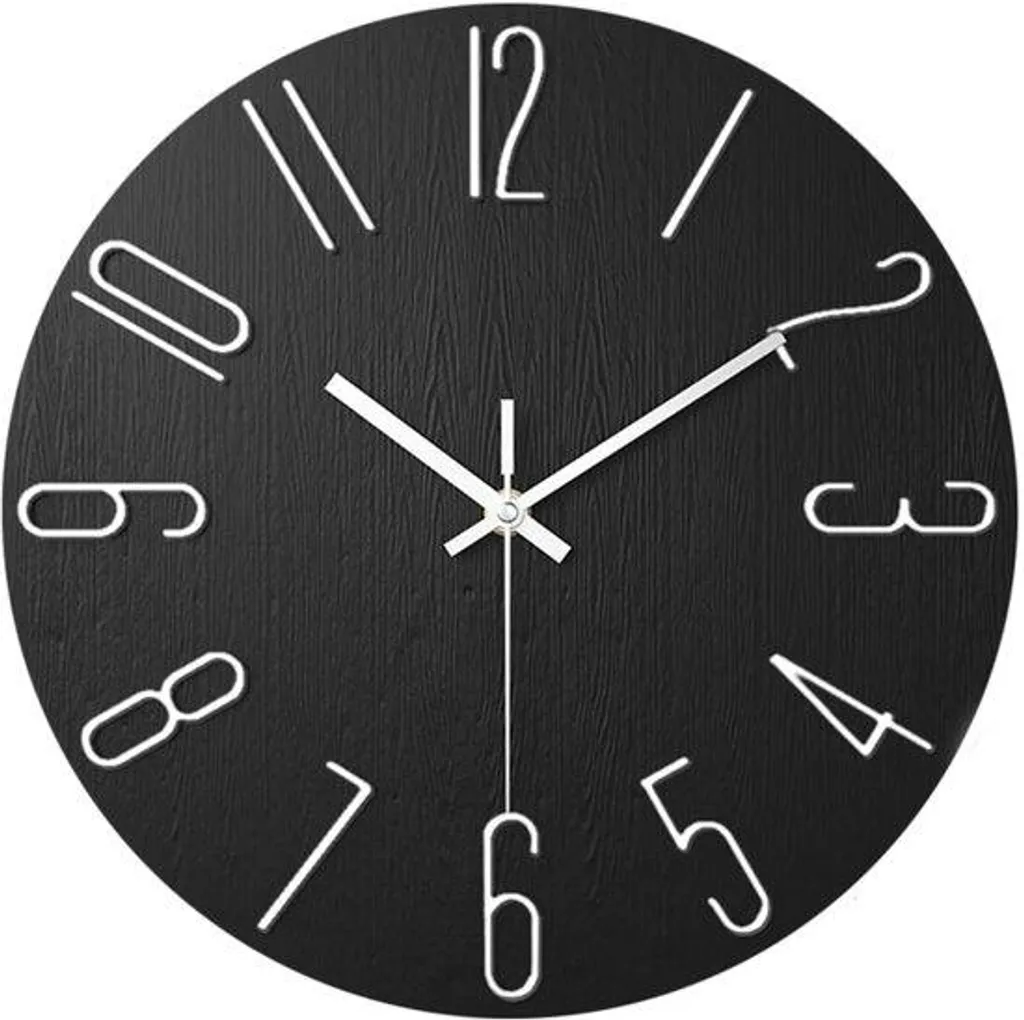 Horloge murale noire 30 cm pour lecture facile, design moderne et sobre ZN1