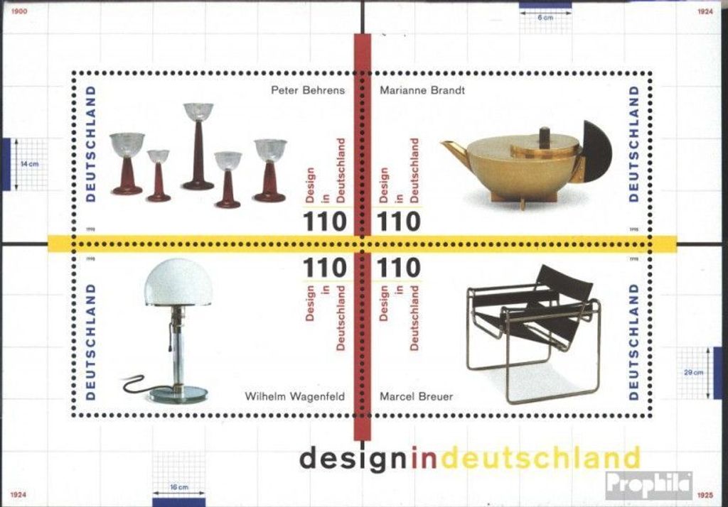 Briefmarken BRD (BR.Deutschland) 1998 Mi Block45 (kompl.Ausgabe) Ersttagssonderstempel gestempelt Design in Deutschland Bl.45