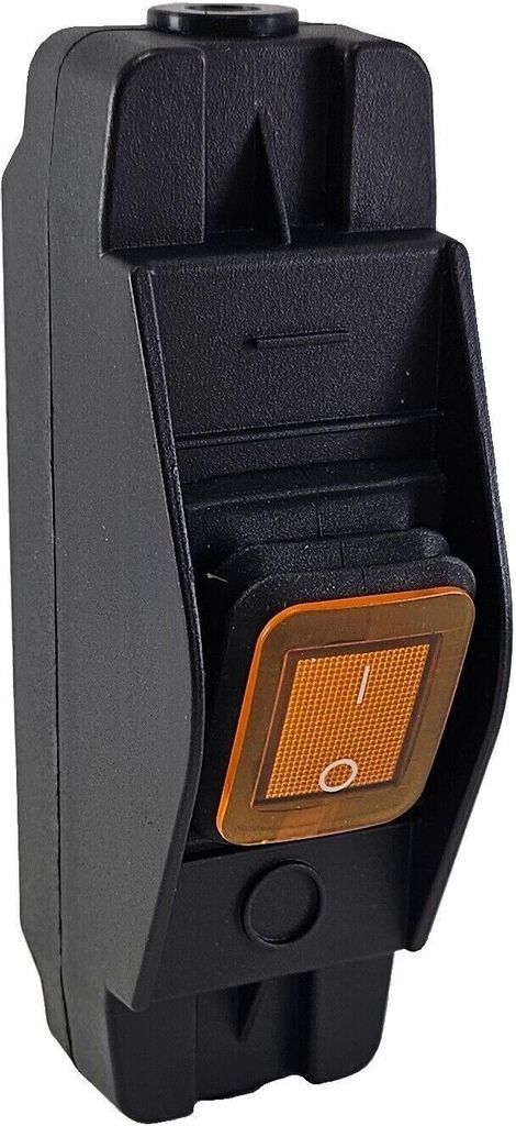 Geräte Schnurschalter in schwarz, robustes Gehäuse mit auswechselbarem, wasserdichtem Wippschalter Ein-Aus 16A 250V, gelb beleuchtet