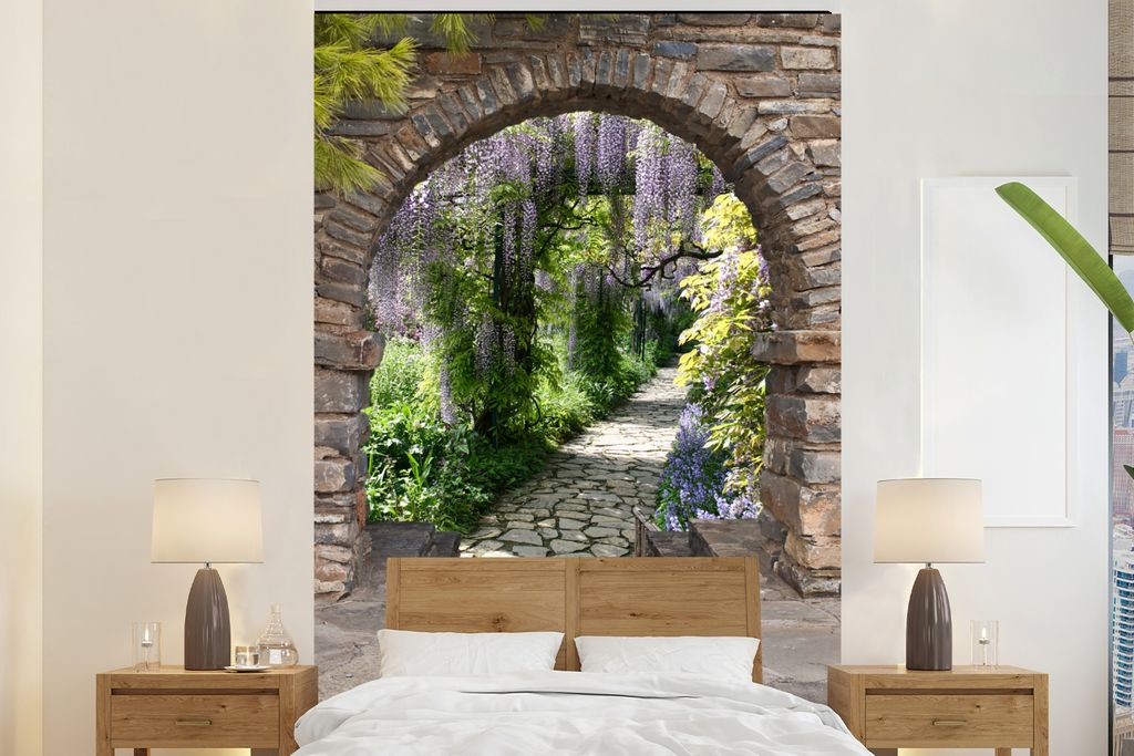MuchoWow Fototapete für Wohnzimmer oder Schlafzimmer Wandtapete Vinyl Motivtapete Wald - Aussicht - Steine - Weg - 170x260 cm - Wohnzimmertapete