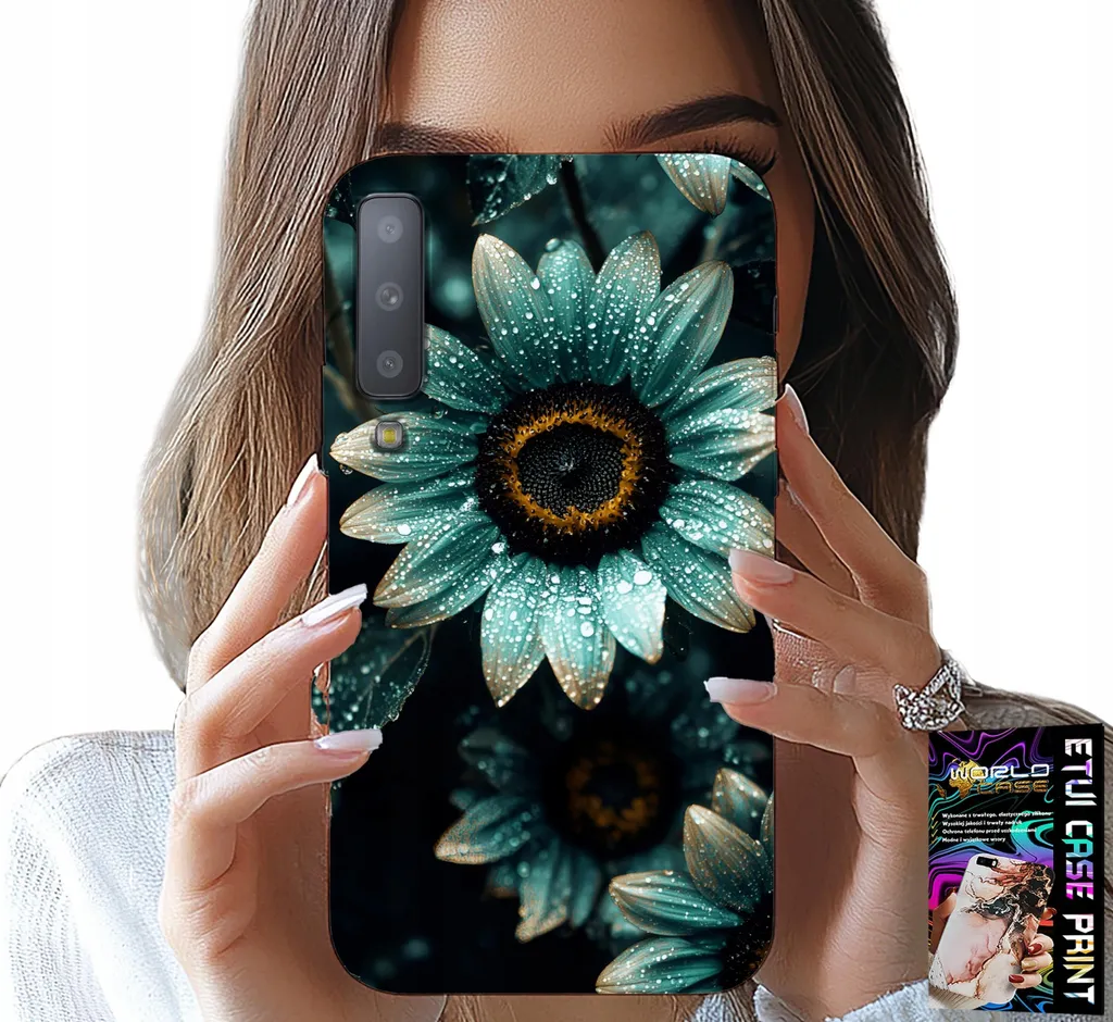 Cover Elegante Samsung A7 2018 Gerbera Blu Alluminio Luxury Edition