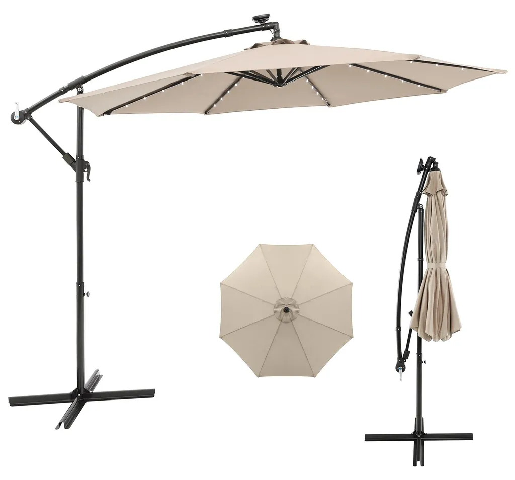 Parasol déporté 300 cm beige COSTWAY avec éclairage LED solaire