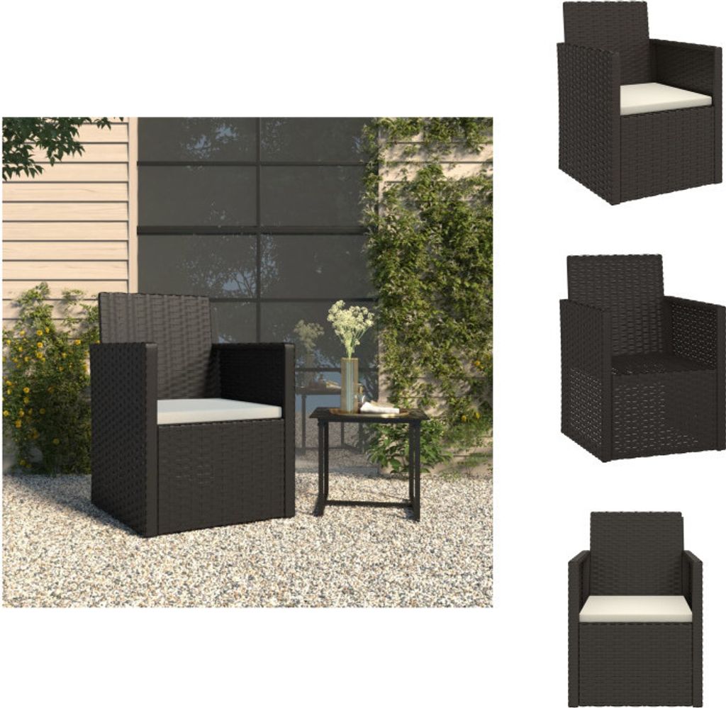vidaXL Gartensessel mit Kissen Schwarz Poly Rattan - Gartenstühle