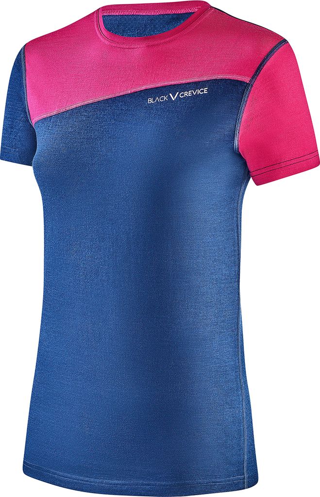 BLACK CREVICE - Damen Merino T-Shirt | Farbe: Blau/Pink | Größe: 46