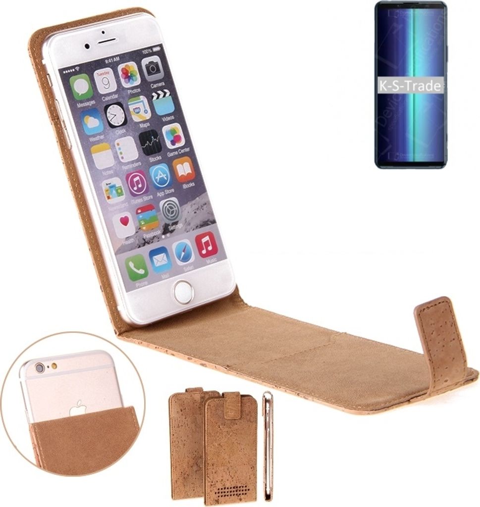 K-S-Trade Handyhülle kompatibel mit Sony Xperia 8 Lite Kork Hülle Flipstyle Case Schutzhülle Kork Case Hülle Flip cover Klapphülle Klapp, braun