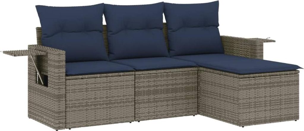 vidaXL 4-teiliges Gartensofa-Set mit Kissen, grau, Polyrattan