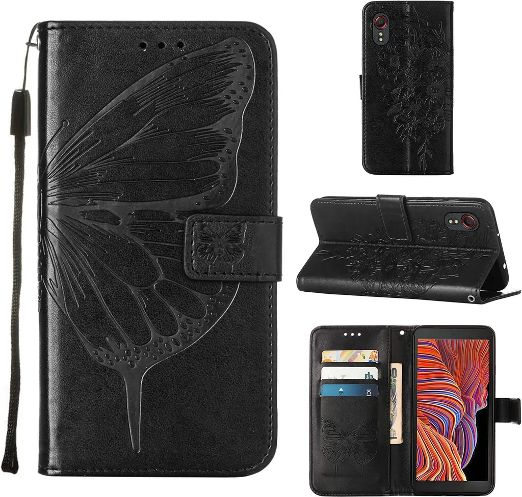 Custodia Samsung Galaxy XCover 5 a Libro Nero - Pelle Effetto Farfalla