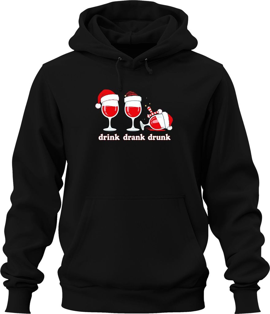 drink drank drunk Wein Weihnachten lustig Geschenk Weinliebhaber Uni Hoodie Kapuzenpullover, Schwarz, S