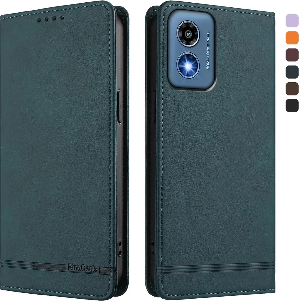 Custodia Motorola Moto G 5G 2024: Cover Flip Verde in Finto Cuoio