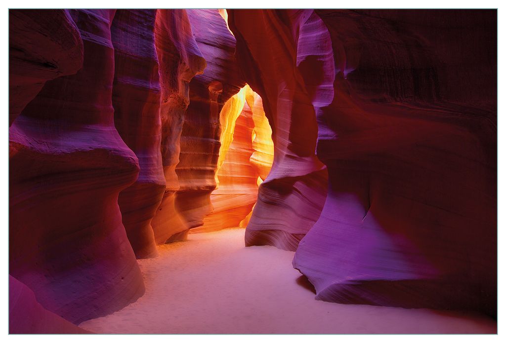 Wallario Küchenrückwand aus Glas, Größe: 90 x 60 cm, Motiv: Felsschlucht in Arizona USA - orange und violett | Spritzschutz | abwischbar | pfle...