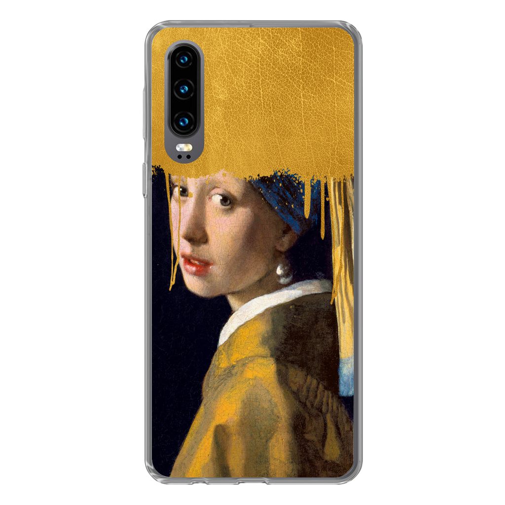 MuchoWow Handyhülle Schutzhülle Hülle für Huawei P30 Mädchen mit einem Perlenohrring - Gold - Vermeer Silikon Softcase Handy Hülle - Karten...