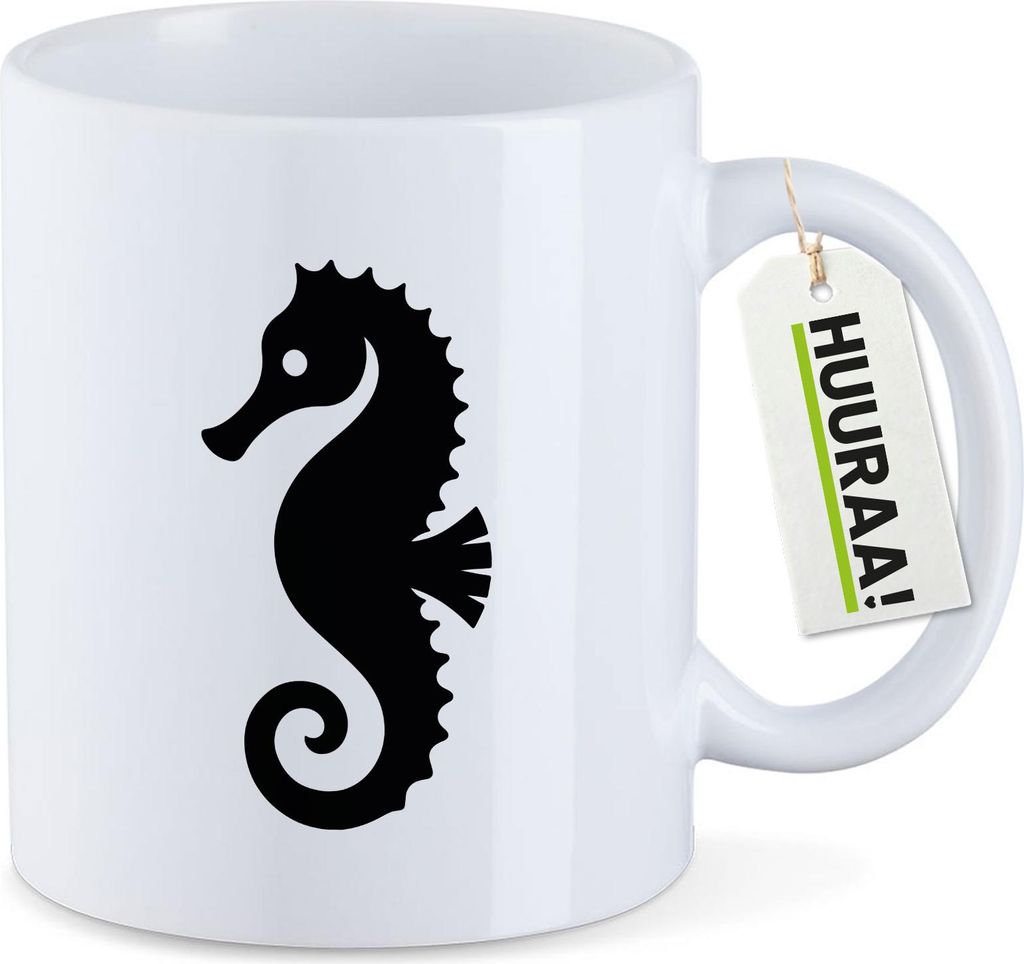 Huuraa Kaffeetasse Seepferdchen Silhouette 330ml Weiß Keramik Kaffeebecher Geschenkidee