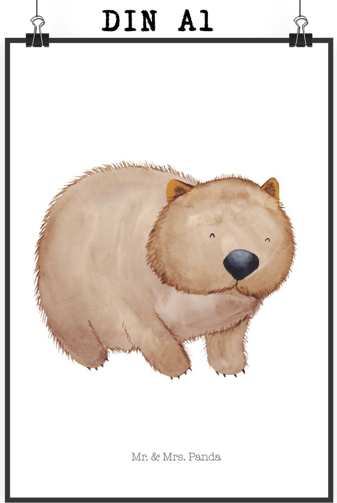 Mr. & Mrs. Panda Bild Wombat DIN A1 - Weiß - Geschenk, Motivation, Das Leben Ist schön, kunstdruck poster, Wandbild, wanddeko, drucke, Australien...