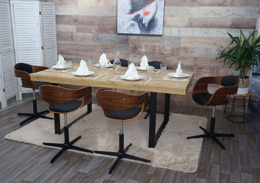 6er-Set Esszimmerstuhl MCW-H46, Stuhl, höhenverstellbar Drehmechanismus Bugholz MVG Walnuss-Optik Kunstleder schwarz