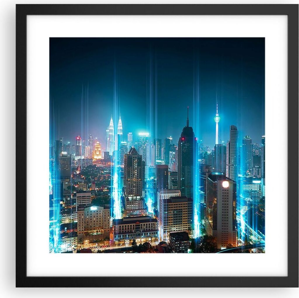 Gerahmtes Poster - Schwarzer Rahmen - Stadt Nacht Straße - 40x40 cm - Wand Bild - Wanddeko - Wandbilder - Kunstposter - Wandposter - Bilderrahmen ...