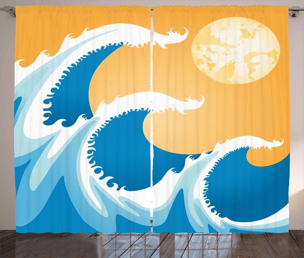 ABAKUHAUS japanisch Rustikaler Vorhang, Riesiger Meereswellen-Sommer, Wohnzimmer Universalband Gardinen mit Schlaufen und Haken, 280 x 225 cm, Ring...