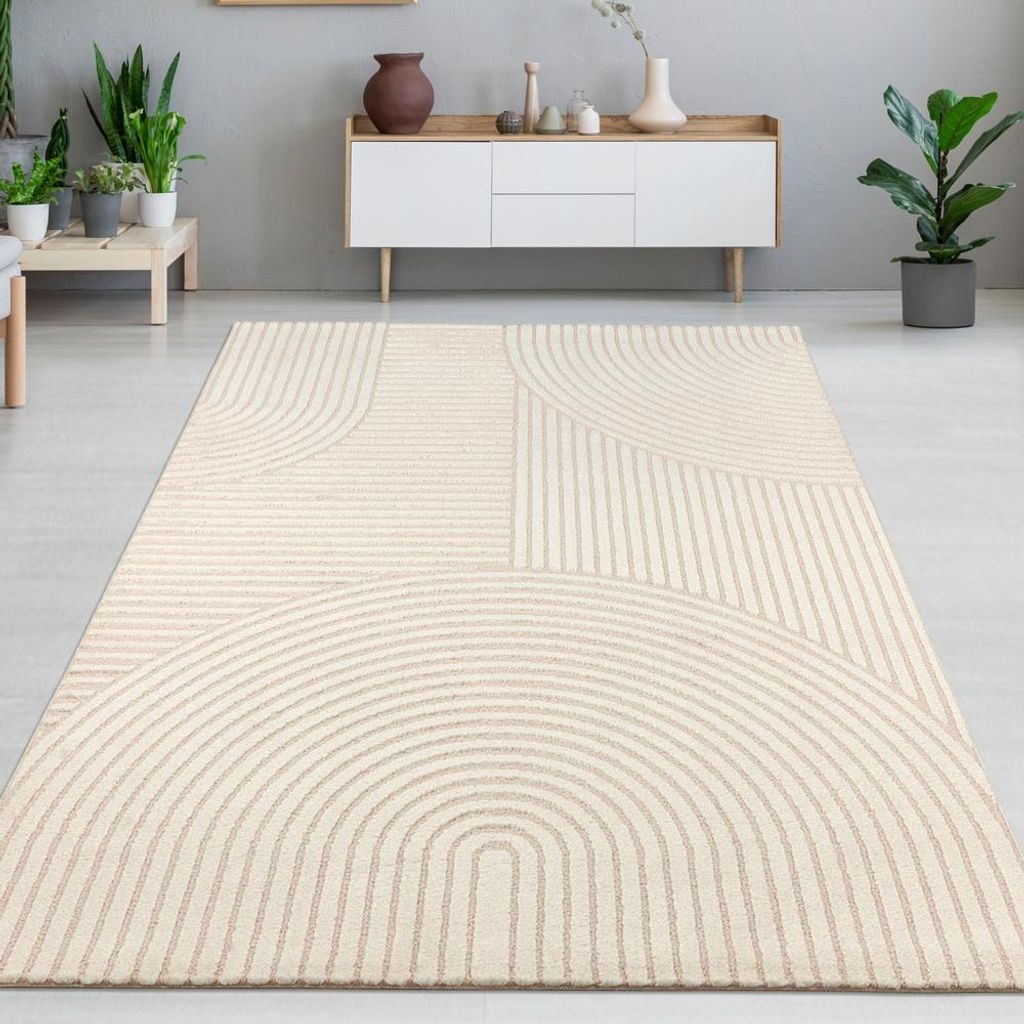 Designteppich creme mit Relieflinien modern & pflegeleicht Größe - 120 x 170 cm