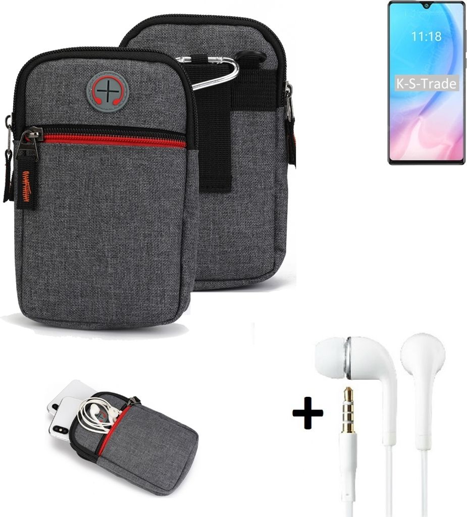 K-S-Trade Gürteltaasche + Kopfhörer kompatibel mit Cubot J9 Handy Tasche Holster Schutz Hülle Handy Hülle grau Zusatzfächer 1x