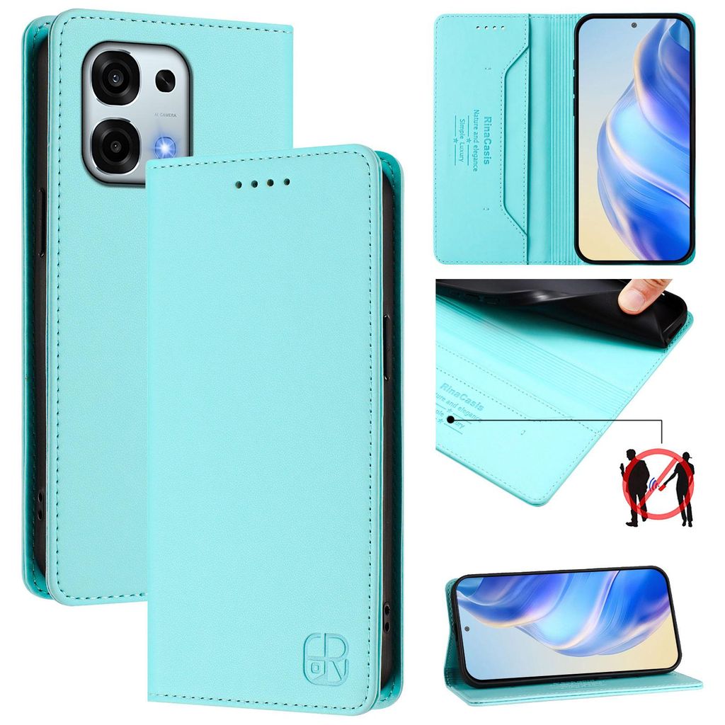 Lederhülle für Oppo A6 Pro 5G/4G Hülle Flip Brieftasche Kartenfächern Ständer Schutzhülle Türkis
